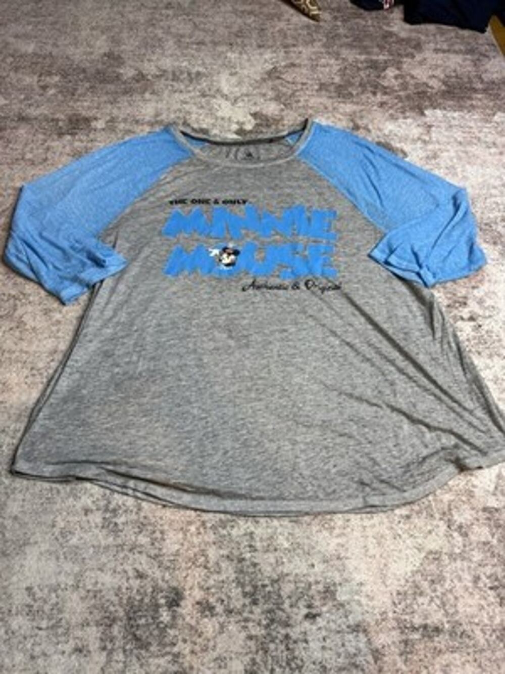 Disney Parks Minnie Mouse Baseball Tee Women’s 2XL Heather Gray Blue